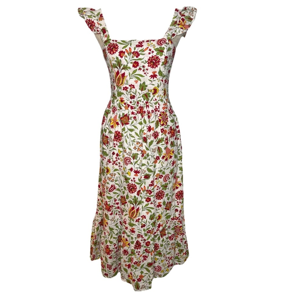 dRA Los Angeles Cream Floral Long Maxi Dress S 100% Cotton Smocked Back